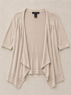 White House Black Market Beige Open Front Cardigan Medium Draped Sweater NWT